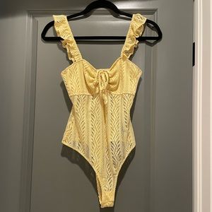 Yellow Crochet Thong Bodysuit Size Small